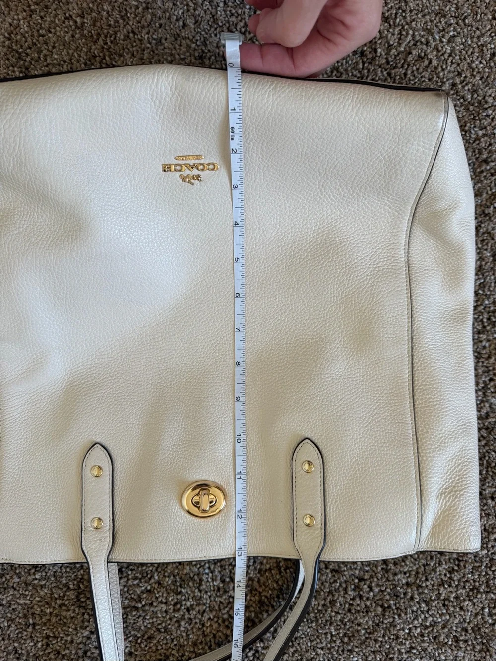 COACH Pebble Leather Town Tote in Chalk White F12184